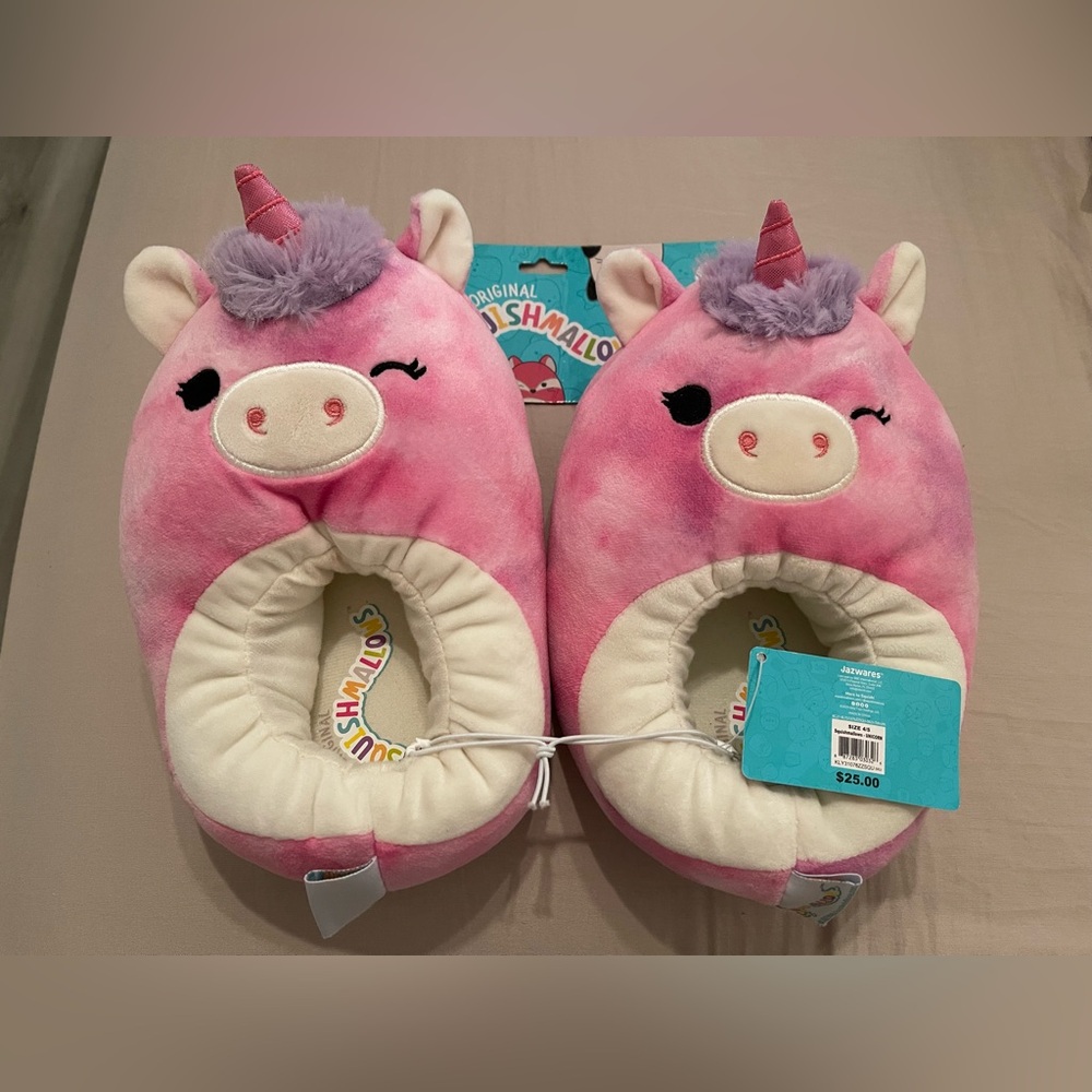 Squishmallows Pink and Cream Plush Slippers